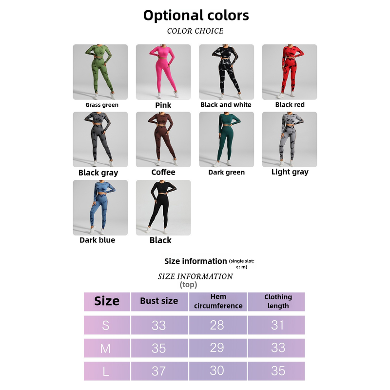 Grass Green Size M Tie-Dye Yoga Set Long Sleeve Butt Lift Leggings Seamless Workout Training Gym Clothes