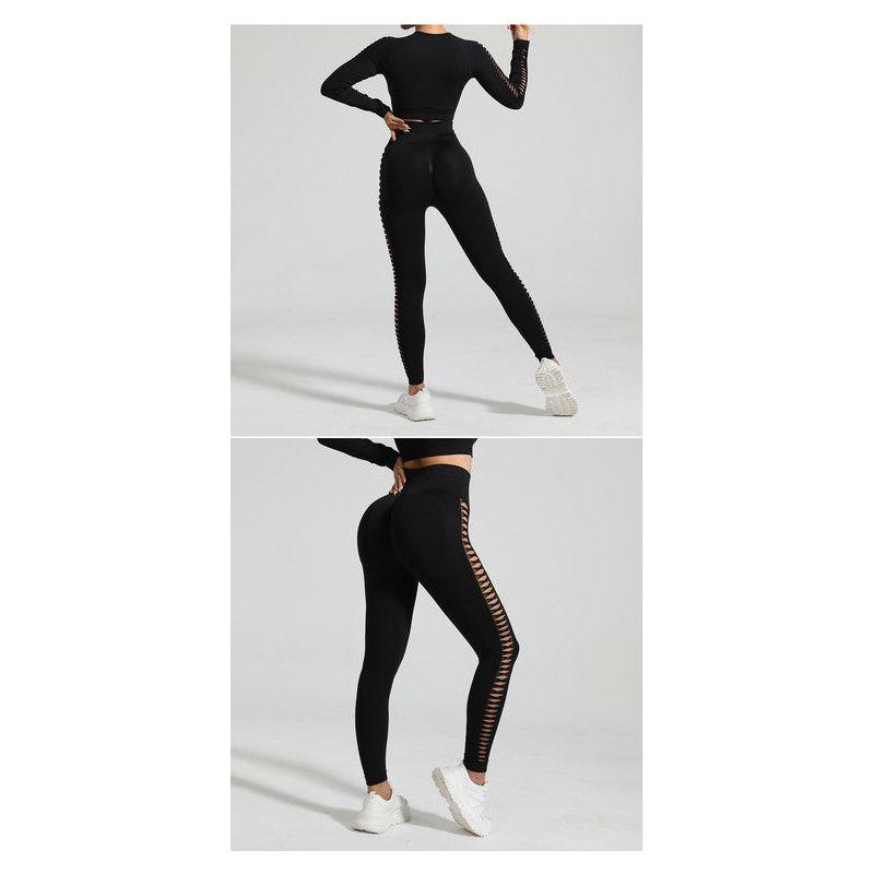 Black Size M Tie-Dye Yoga Set Long Sleeve Butt Lift Leggings Seamless Workout Training Gym Clothes
