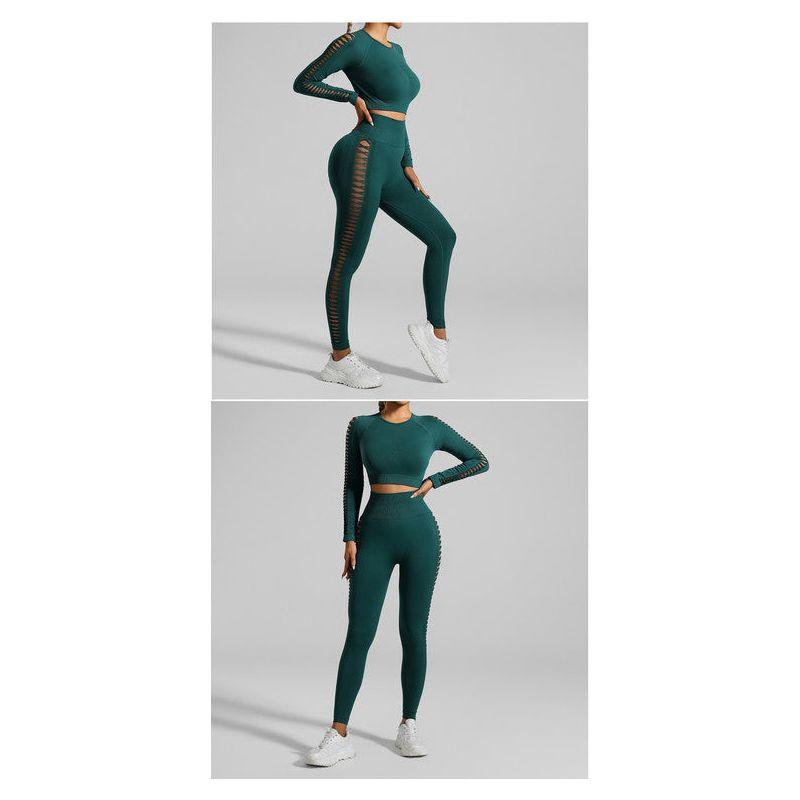 Dark Green Size S Tie-Dye Yoga Set Long Sleeve Butt Lift Leggings Seamless Workout Training Gym Clothes