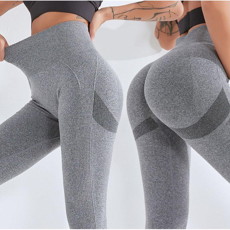 Black Size XL High-Waisted Butt-Lifting Seamless Yoga Leggings for Women - Knitted Fitness Pants