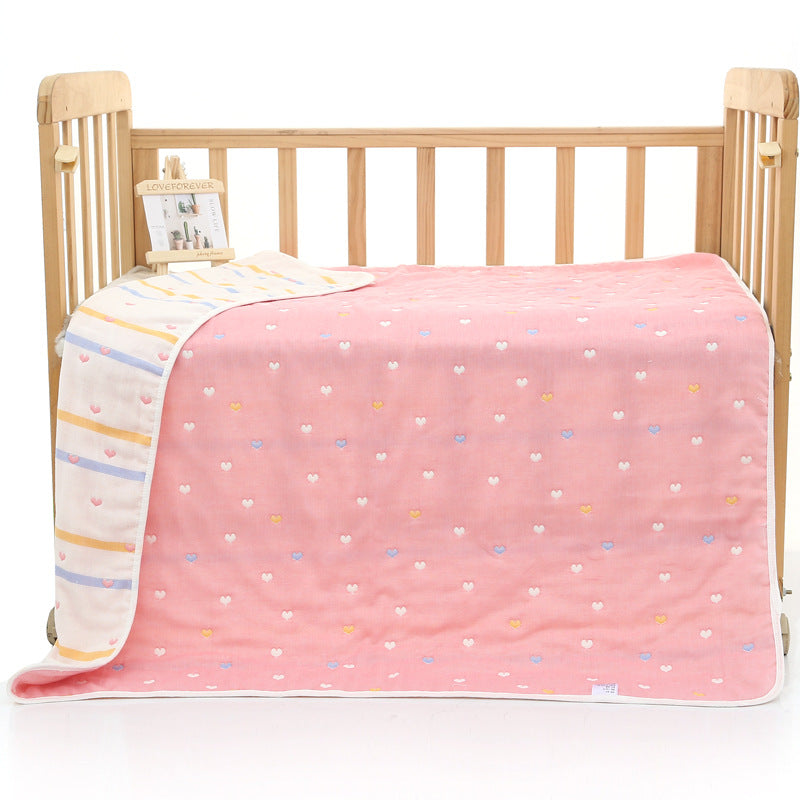 Pink love heart, 6-Layer Muslin Baby Blanket - Soft Cotton Bedding for Infants and Toddlers, 110x110cm
