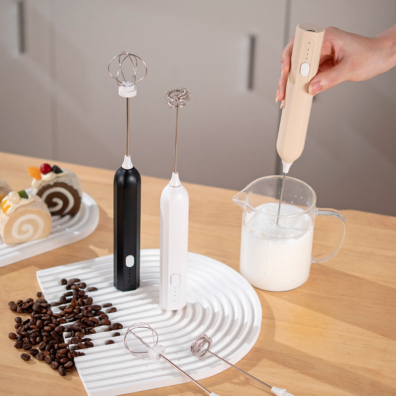 Black Electric Milk Frother Handheld - USB Rechargeable Milk Foamer with 2 Whisks - Perfect for Coffee, Lattes, Cappuccinos & More