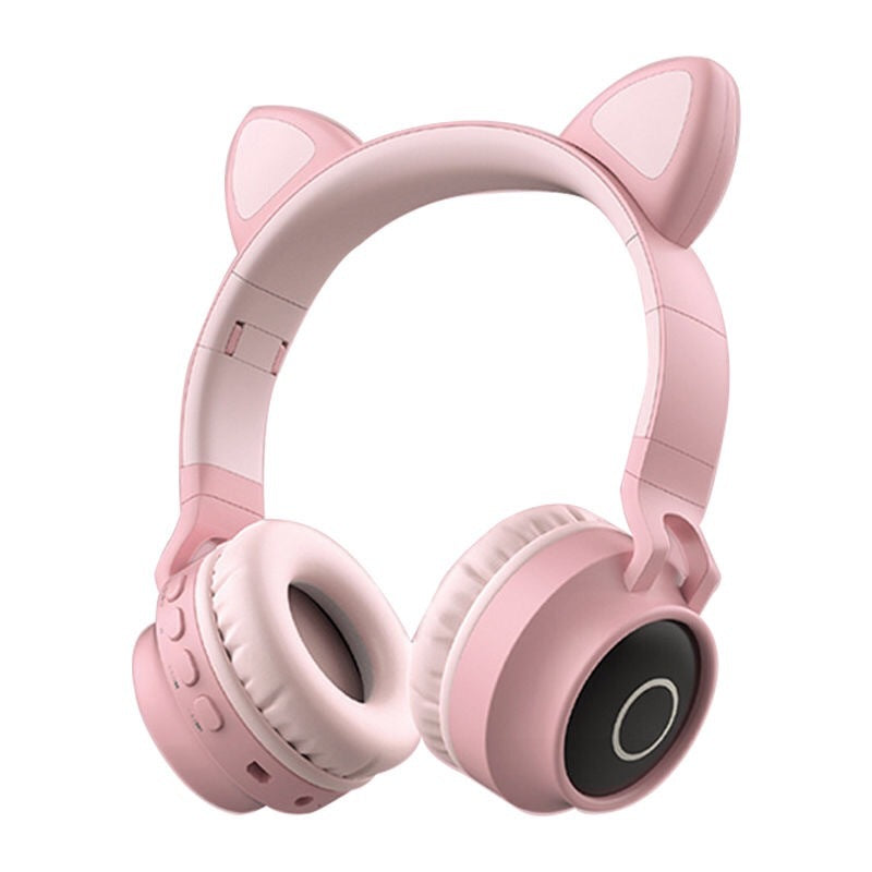 Adorable Cat Ear Wireless Headphones - Bluetooth 5.0, Foldable Design, Glowing RGB LED Lights - Cute Pink Headset