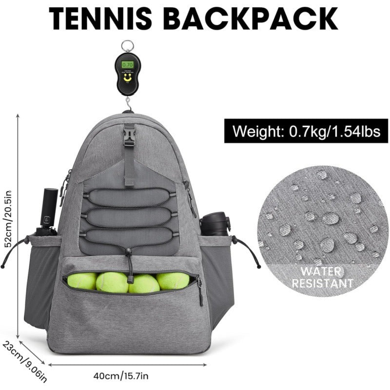 Black Lightweight Water Resistant Tennis Backpack - Multi-Pocket Sports Bag for Rackets, Balls & Gear