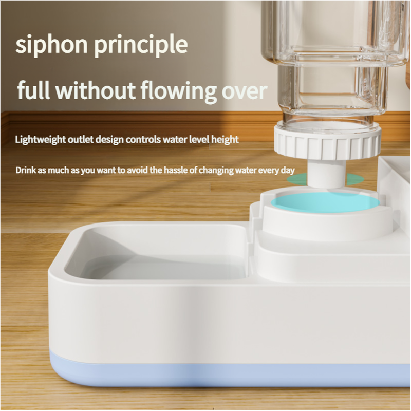 Blue 2-in-1 Automatic Pet Water and Food Dispenser - Gravity Feeder for Cats and Dogs