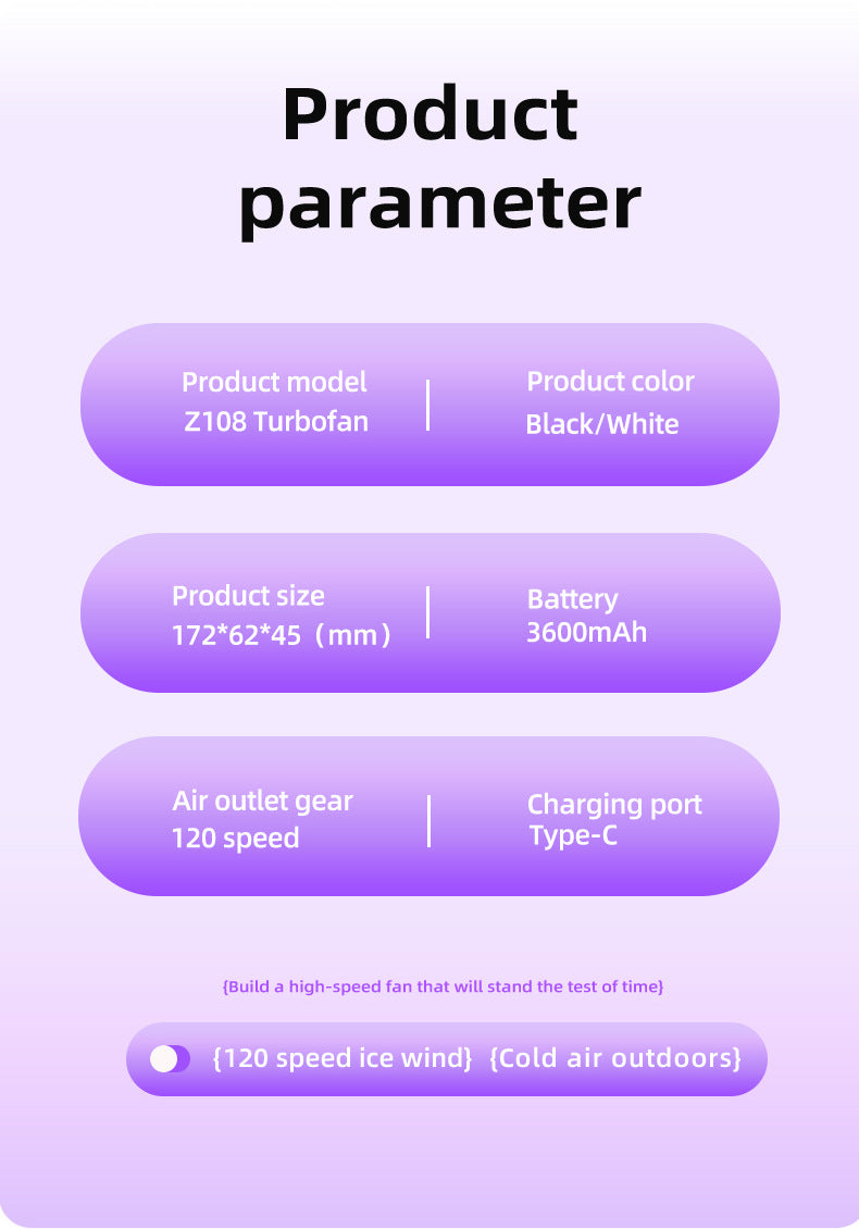 White Portable Handheld Fan with 120-Speed Display - USB Rechargeable Mini Cooling Fan for Outdoor Use