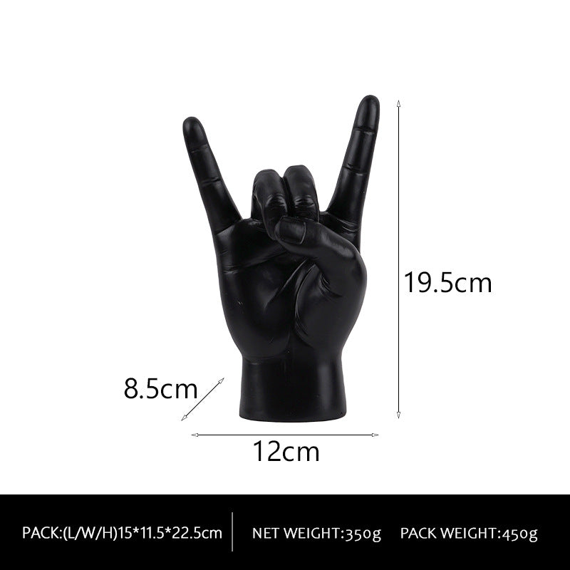 Black Right Hand Resin Rock and Roll Hand Figurine - Stylish Desk and Living Room Decor