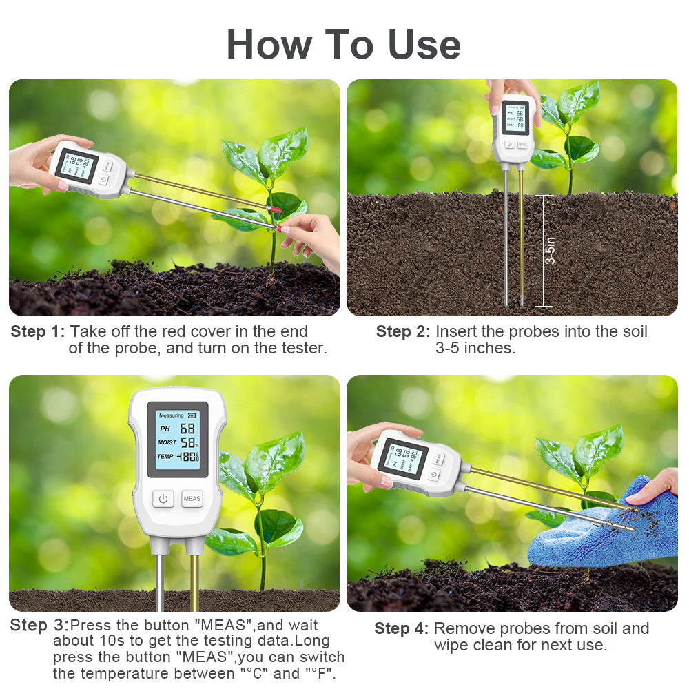 3-in-1 Soil Detector for pH, Moisture, and Temperature - Gardening Tool for Healthy Plants (Battery not included)