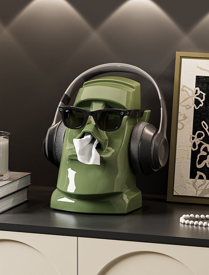 Green Versatile Desktop Headphone Stand & Tissue Box (23.5x17x14.5cm)