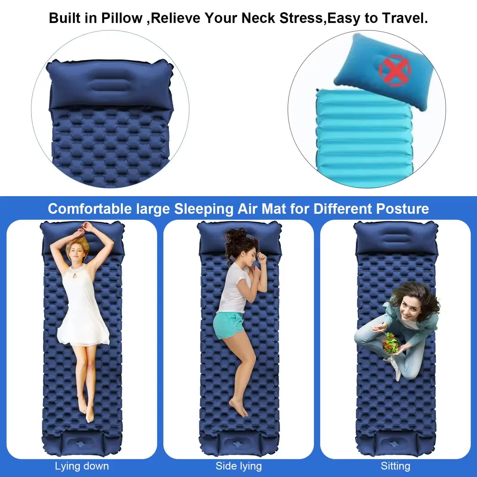 Orange Portable Outdoor Inflatable Mat - Foot-Operated Camping Sleeping Pad