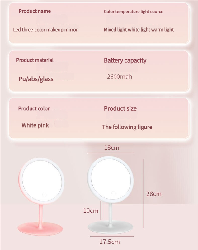 3PCS LED Makeup Mirror with Lights - Portable Tabletop Vanity Mirror, INS Style, Pink