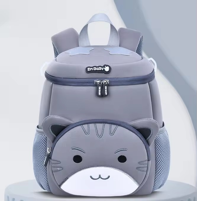 Grey Cat Cute Animal Kids Backpack - Lightweight Toddler School Bag - Soft 3D Cartoon Daypack for Kindergarten & Childcare- Boys Girls Ages 1-3