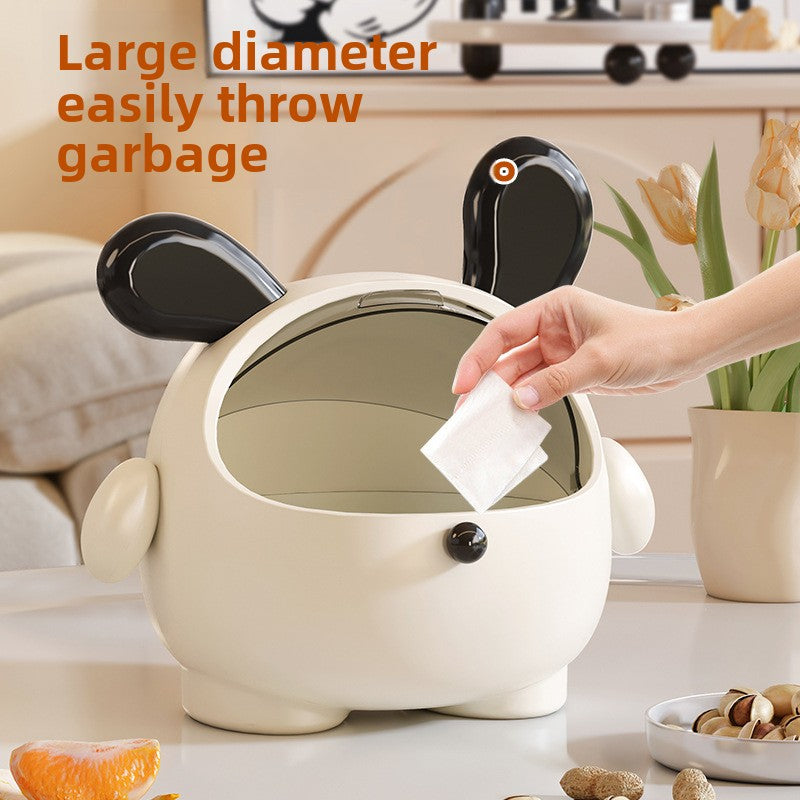 2PCS Black-Eared Cute Puppy Desktop Bin with Lid - Mini Trash Can & Storage Organiser - Kawaii Office Decor for Vanity & Home Office