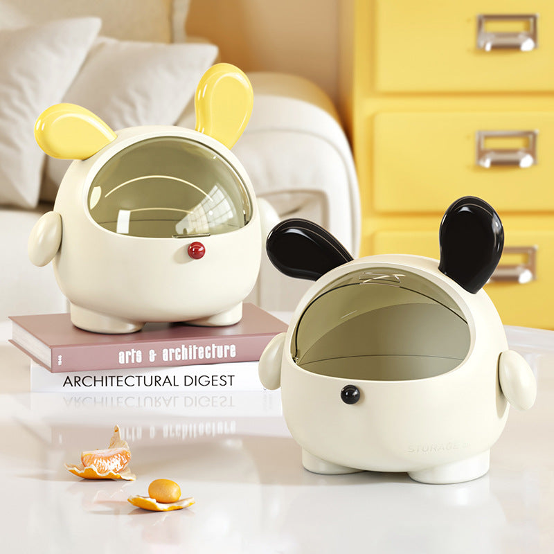 2PCS Black-Eared with polka dot sticker Cute Puppy Desktop Bin with Lid - Mini Trash Can & Storage Organiser - Kawaii Office Decor for Vanity & Home Office