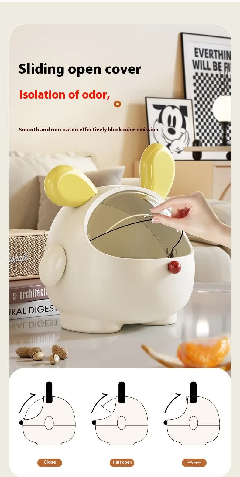 2PCS Yellow-Eared with polka dot Cute Puppy Desktop Bin with Lid - Mini Trash Can & Storage Organiser - Kawaii Office Decor for Vanity & Home Office