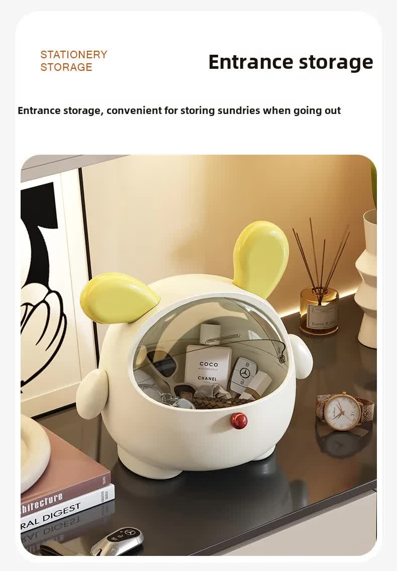 2PCS Yellow-Eared with polka dot Cute Puppy Desktop Bin with Lid - Mini Trash Can & Storage Organiser - Kawaii Office Decor for Vanity & Home Office