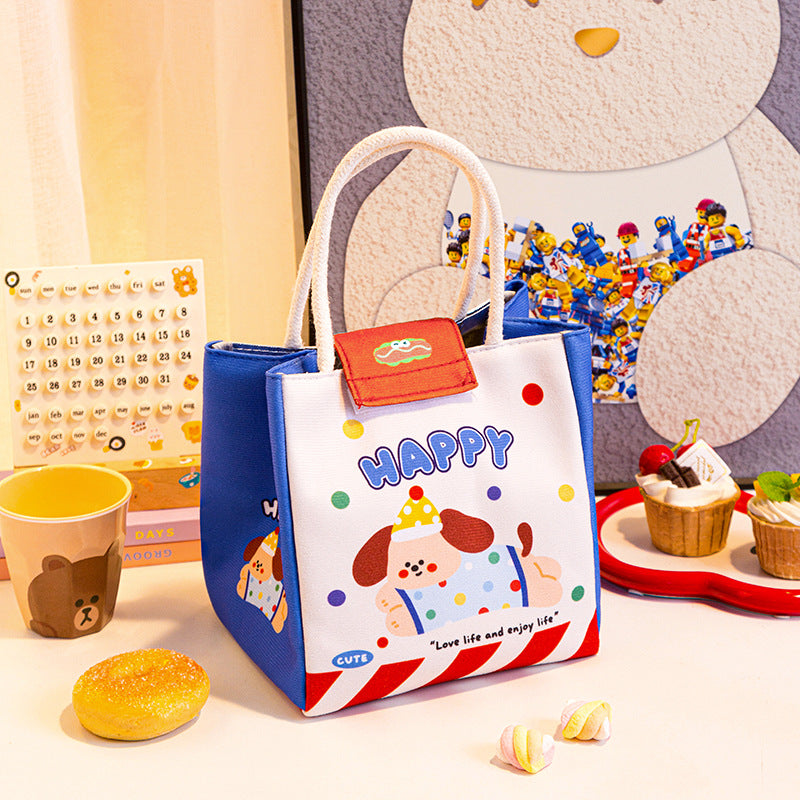 3 PCS Cute Cartoon Large Capacity Lunch Bag - Portable Soft Handbag for School and Office - Reusable Picnic Food Storage Pouch with Comfortable Rope Handles