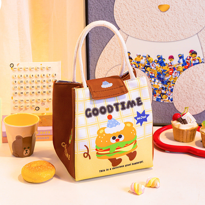 3 PCS Cute Cartoon Large Capacity Lunch Bag - Portable Soft Handbag for School and Office - Reusable Picnic Food Storage Pouch with Comfortable Rope Handles