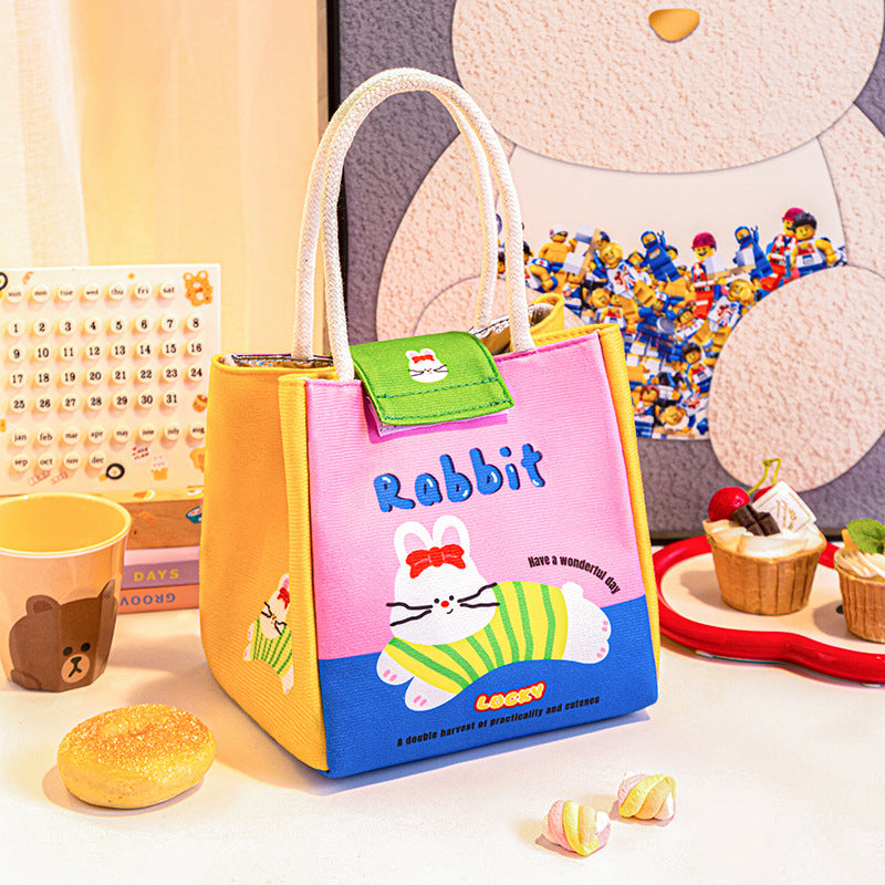 3 PCS Cute Cartoon Large Capacity Lunch Bag - Portable Soft Handbag for School and Office - Reusable Picnic Food Storage Pouch with Comfortable Rope Handles