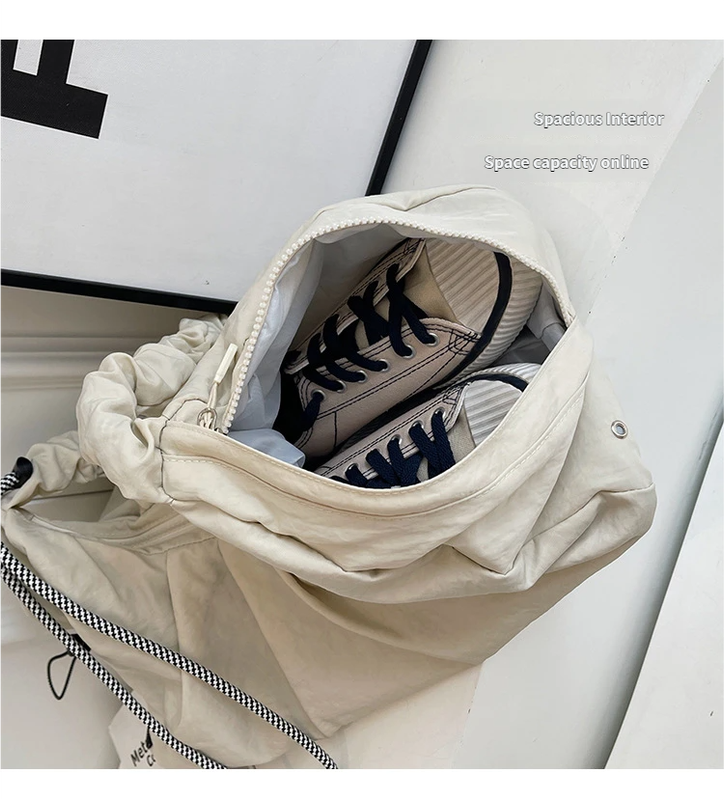 Blue Large Capacity Ruched Travel Duffel Bag - Stylish Yoga Mat Storage Shoulder Bag - Lightweight Gym Fitness Tote with Drawstring Detail for Weekend Getaways and Sports