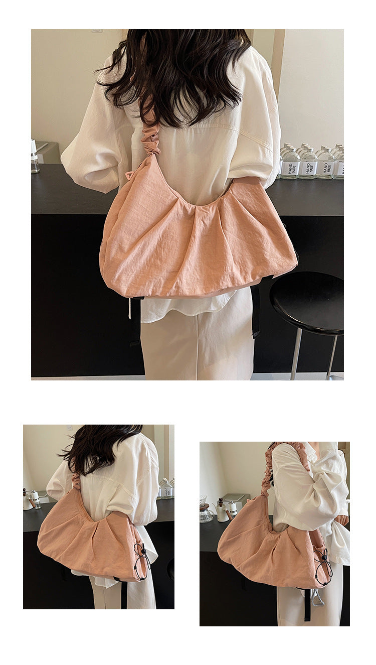 Pink Large Capacity Ruched Travel Duffel Bag - Stylish Yoga Mat Storage Shoulder Bag - Lightweight Gym Fitness Tote with Drawstring Detail for Weekend Getaways and Sports