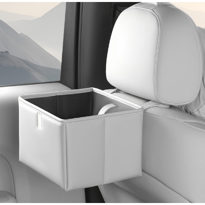 White Foldable Car Trash Bin and Storage Box - 23x17x15cm, Space-Saving, Convenient Design