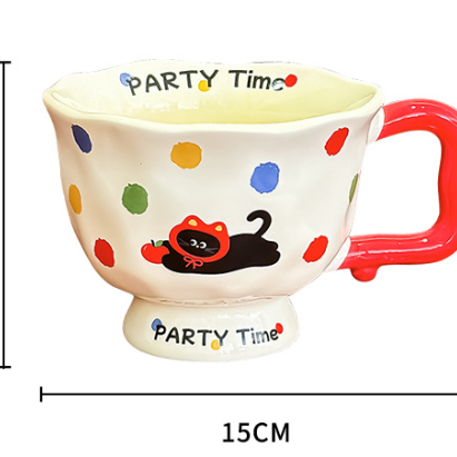 Polka Dog Kitten Cute Ceramic Mug for Women - 370ml Kawaii Coffee Tea Cup Home Use