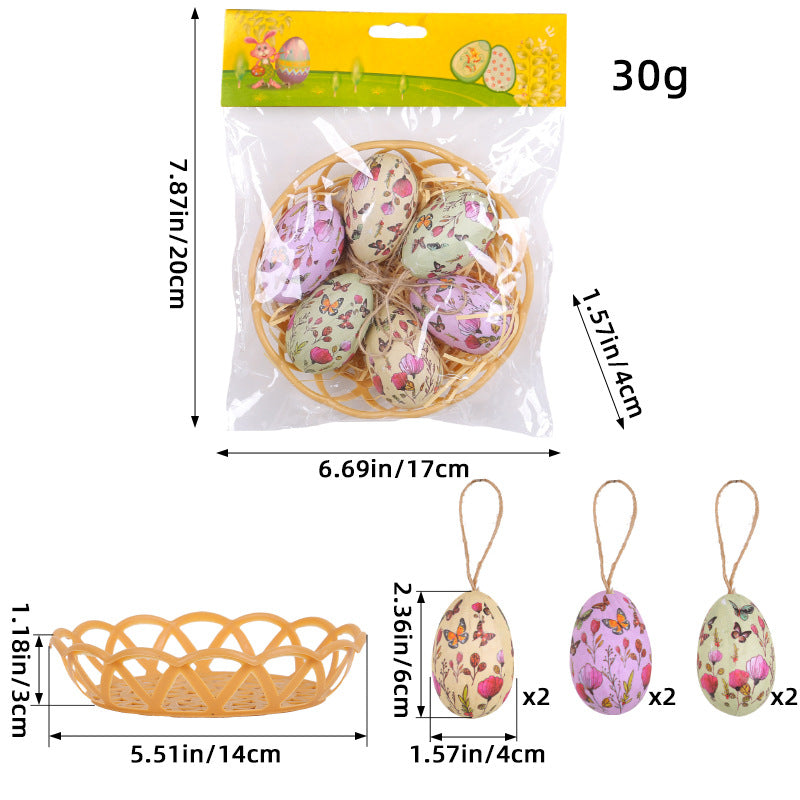 Butterfly Five Sets Of Six Each Easter Egg Hanging Ornament Set with Creative Woven Basket - Festive Decor for Home Scenes