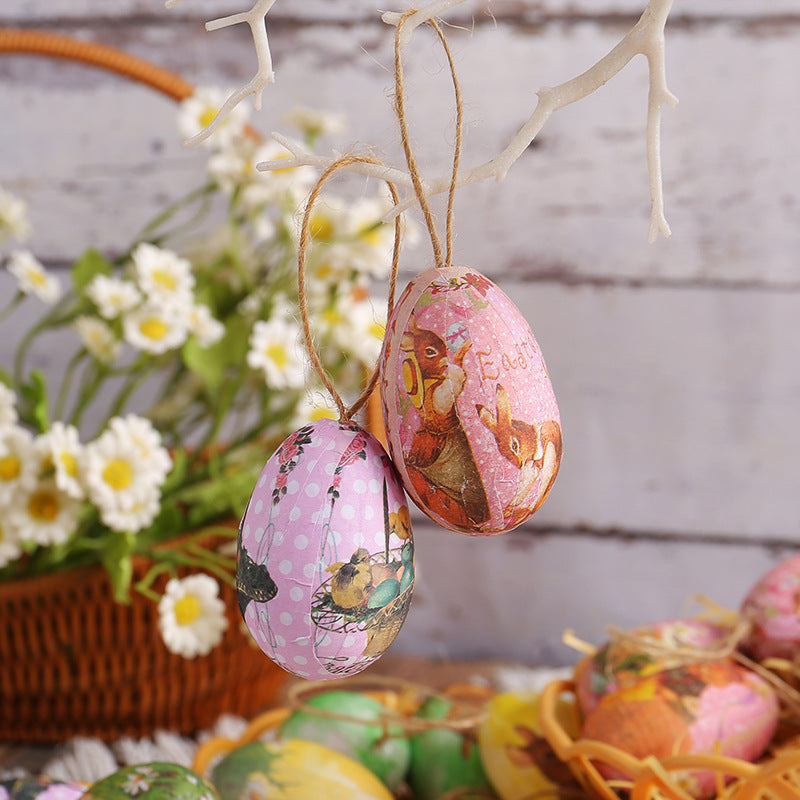 Butterfly Five Sets Of Six Each Easter Egg Hanging Ornament Set with Creative Woven Basket - Festive Decor for Home Scenes