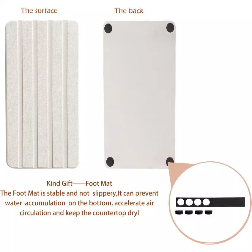 Upper And Lower Slots White 2-Piece Rectangular Diatomaceous Earth Coaster Set - Absorbent Grooved Mat for Sink and Bathroom