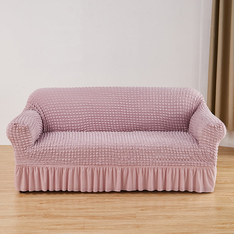 Pink Single Sofa Bubble Gauze Sofa Cover with Skirt - Full Elastic Dustproof Single Seater 90-140cm