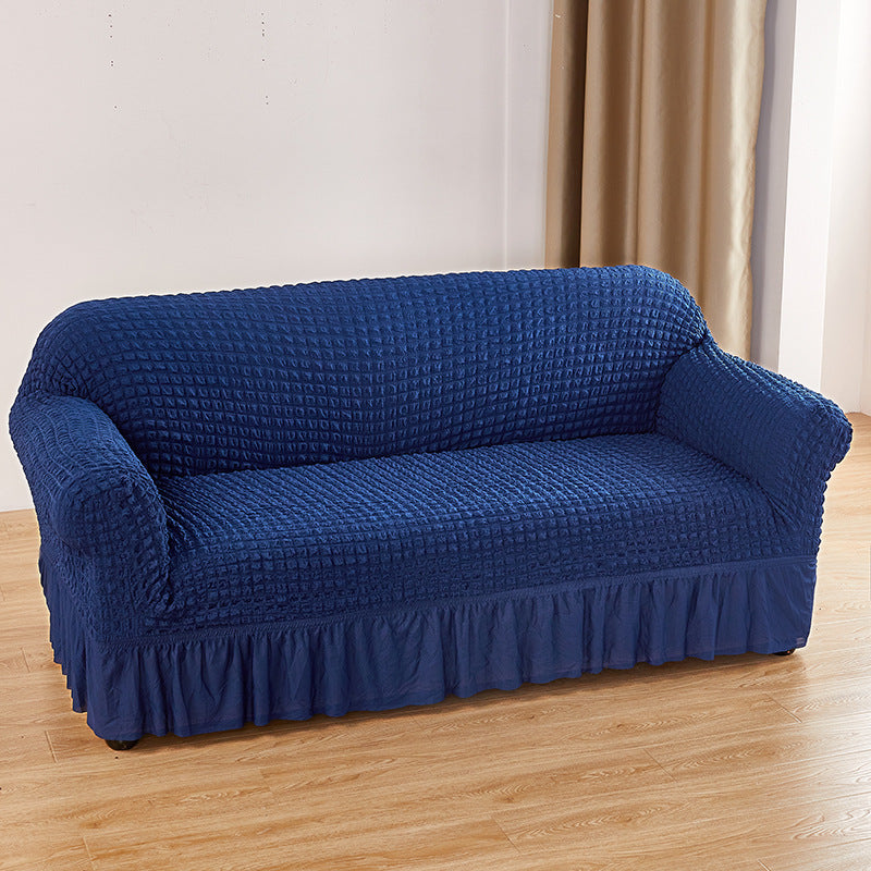 Navy Blue Three-person Sofa Bubble Gauze Sofa Cover with Skirt - Full Elastic Dustproof Three-person Seater 190-230cm