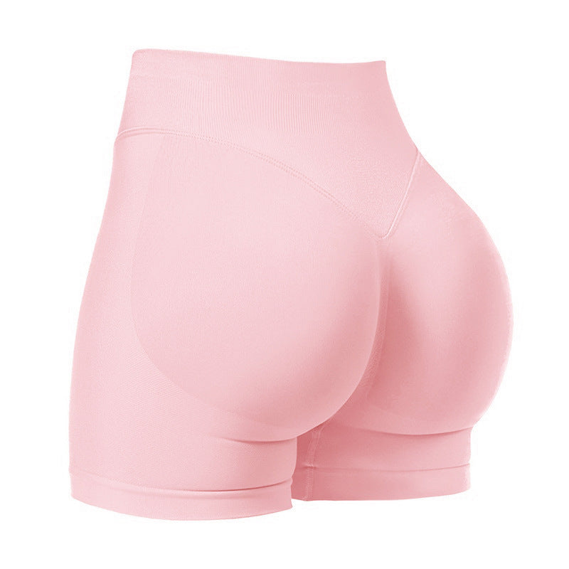 S Pink High-Elastic Hip Yoga Shorts - Seamless Mid-Intensity Pilates Workout Shorts