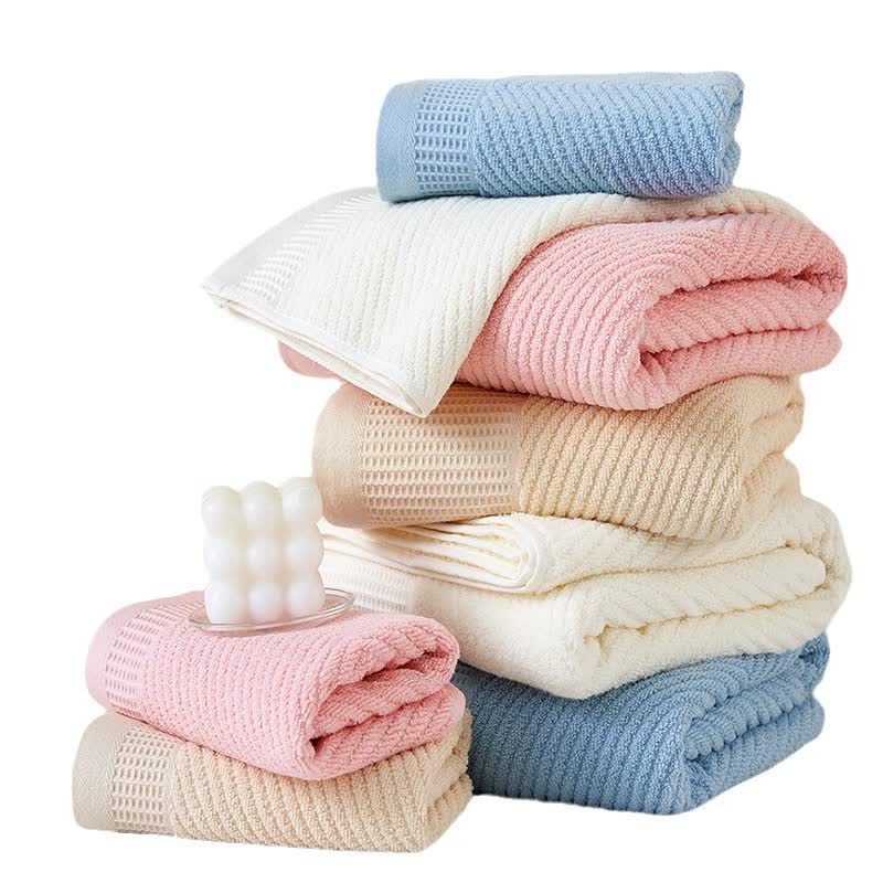Pink Solid Color Diagonal Stripe Towel Set-Luxurious Bath and Hand Towels for Home Use Bath towel 140*70cm, face towel 75*35cm