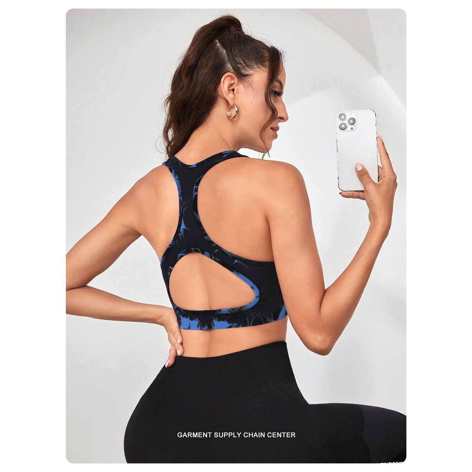 Women's Black Tie Dye Zip-Up Sports Bra | Shockproof, Push-Up Size S