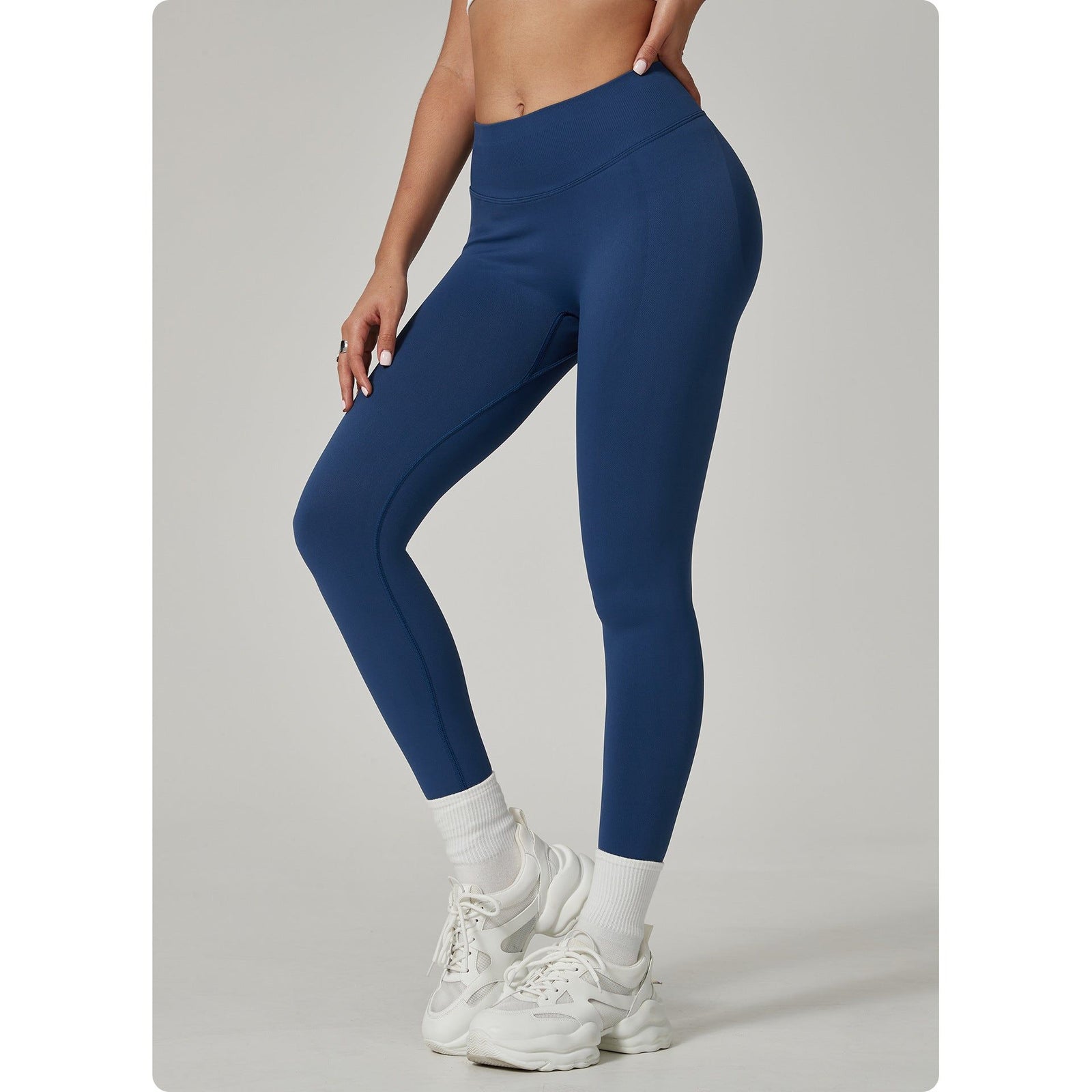 Dark Blue High-Waisted Butt Lift Yoga Pants for Women - Peach Hip Design, Full-Length Leggings, Workout and Fitness Activewear size L