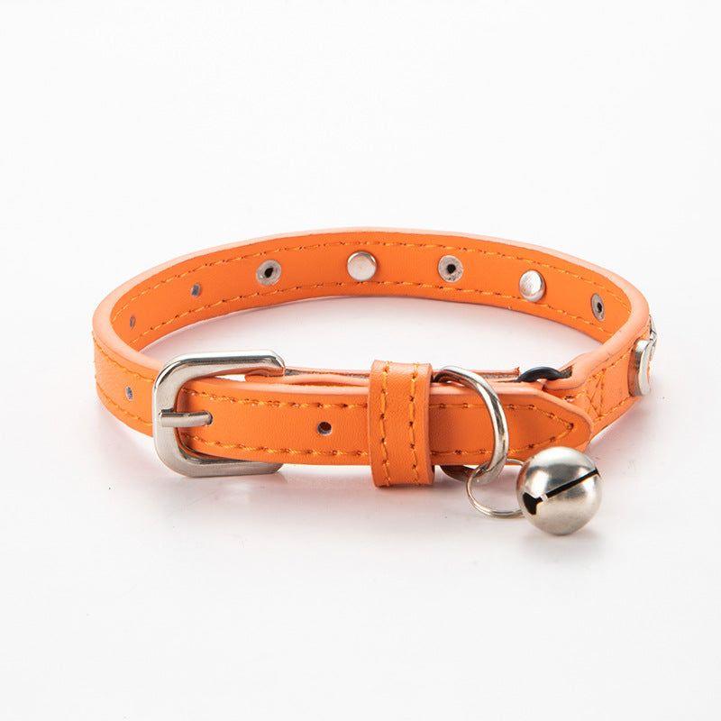 3 pcs Orange Stylish PU Leather Pet Collar - Anti-Loss, Puppy Bell, Star & Moon Design Width 1.2cm Total Length 35cm