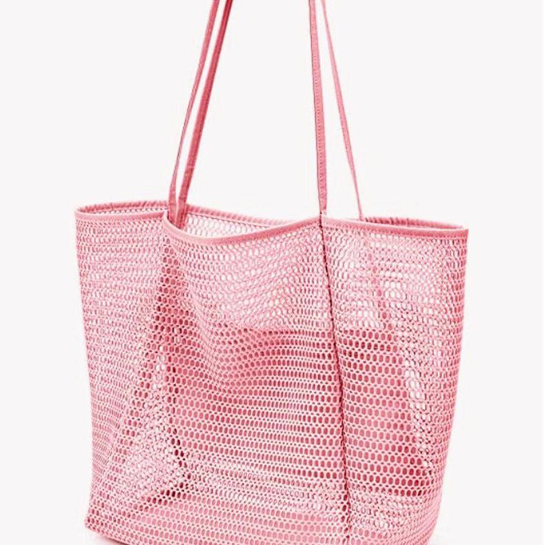 2 pcs Pink Casual Mesh Tote Bag - Shoulder Bag for Beach & Travel 35x17x37cm