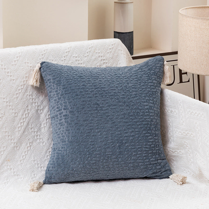 Silver Blue Set of 2 Textured Velvet Throw Pillow Covers with Tassels - Decorative Square Cushions 45*45cm
