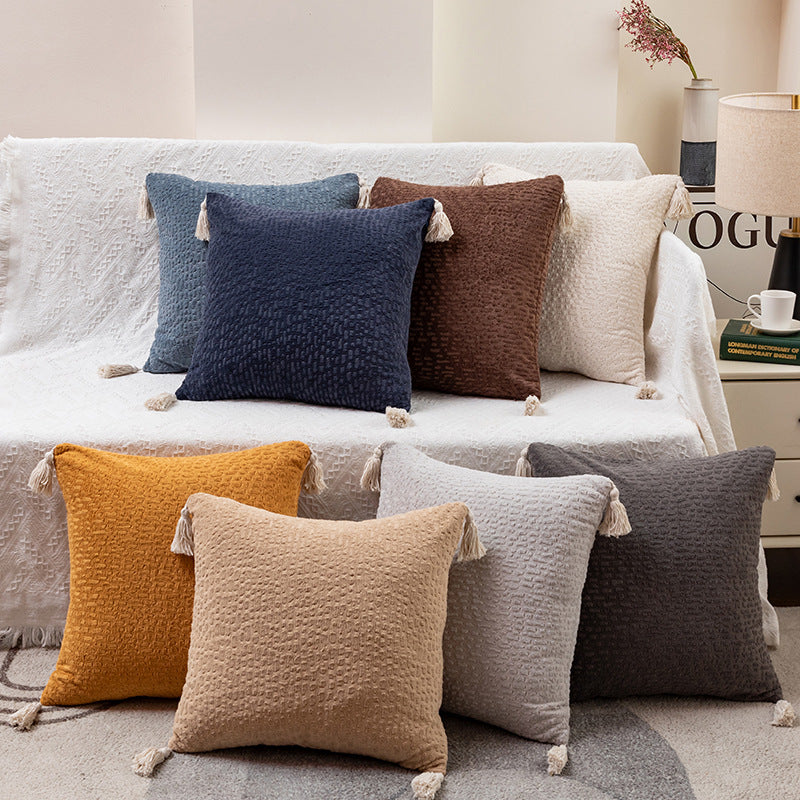 Gray Set of 2 Textured Velvet Throw Pillow Covers with Tassels - Decorative Square Cushions 45*45cm