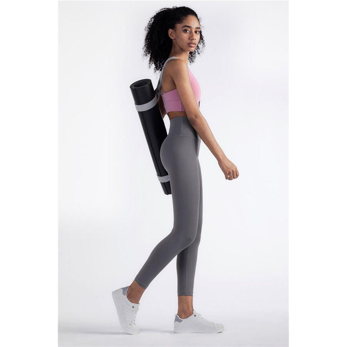 Size L Smoky Gray High-Waisted Seamless Yoga Pants for Women - Tummy Control, Butt Lifting & Back Waistband Pocket