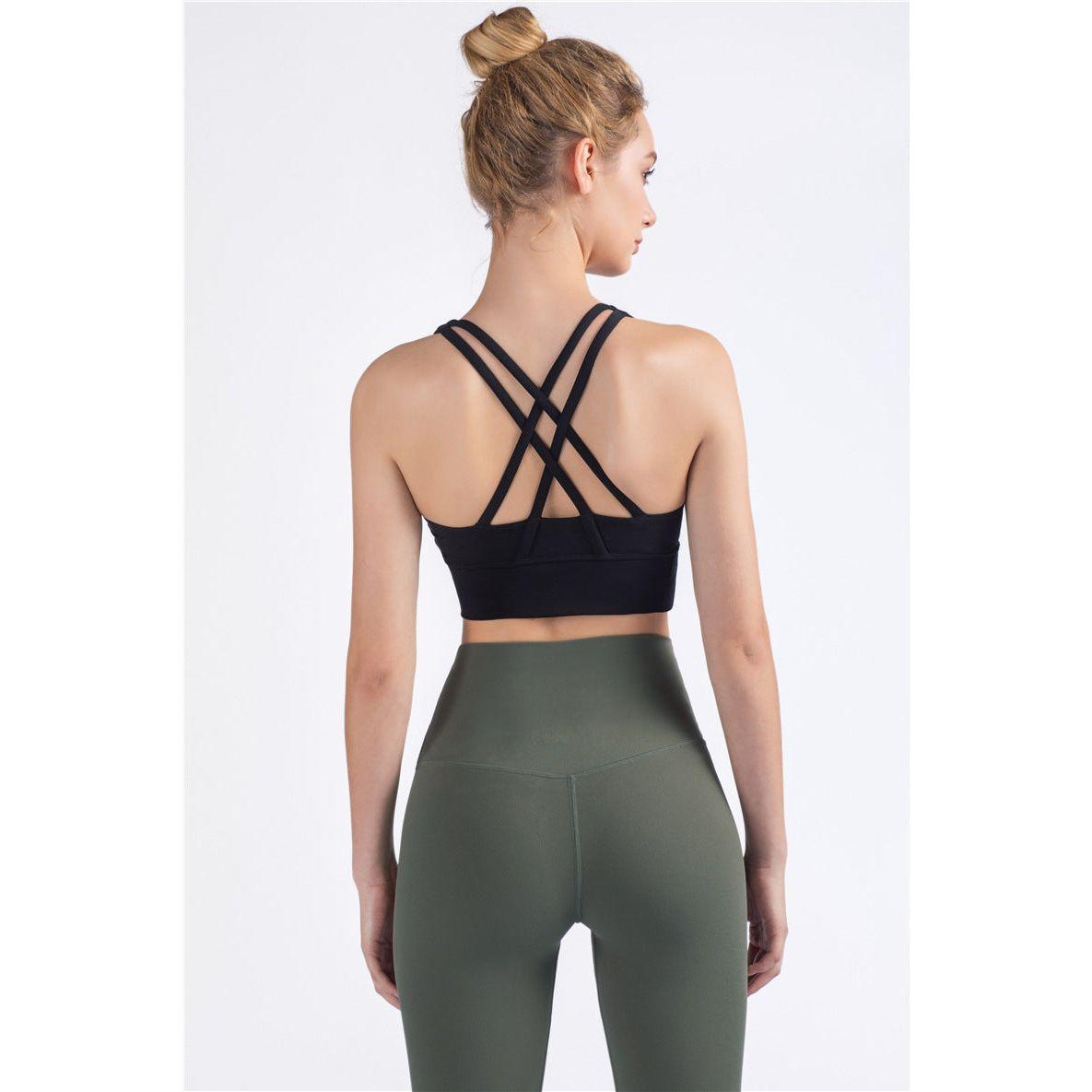 Size S Black Cross-Back Yoga Sports Bra for Women - High Support & Shockproof Fitness Bra