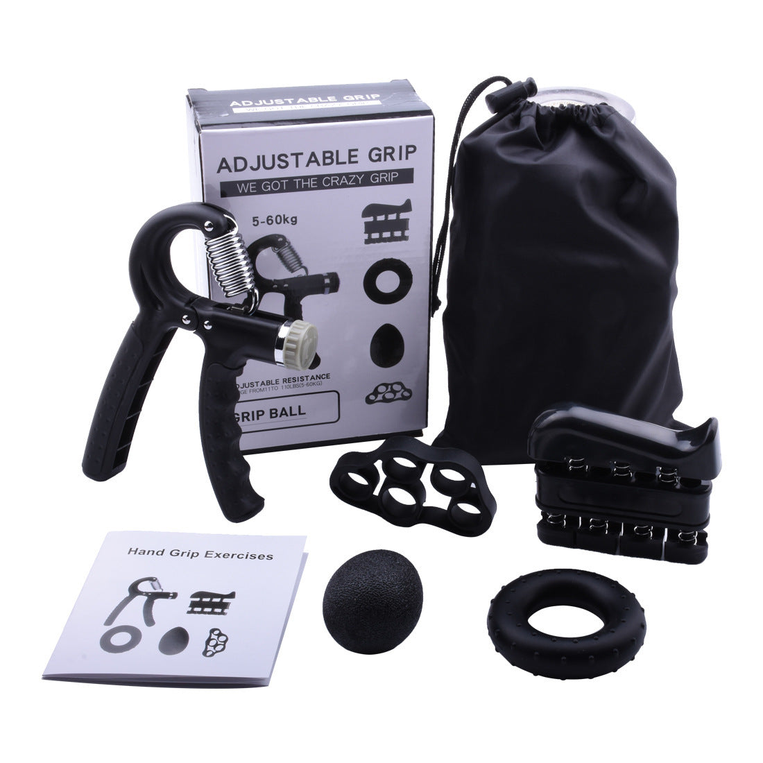 Green 5-Piece Hand Grip Strength Training Set - Adjustable Grip Exerciser, Silicone Grip Rings & Grip Ball