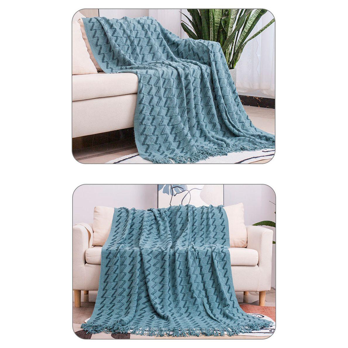 130*180CM Blue Modern Knitted Throw Blanket with Tassels - Soft & Lightweight for Sofa, Bed, and Office