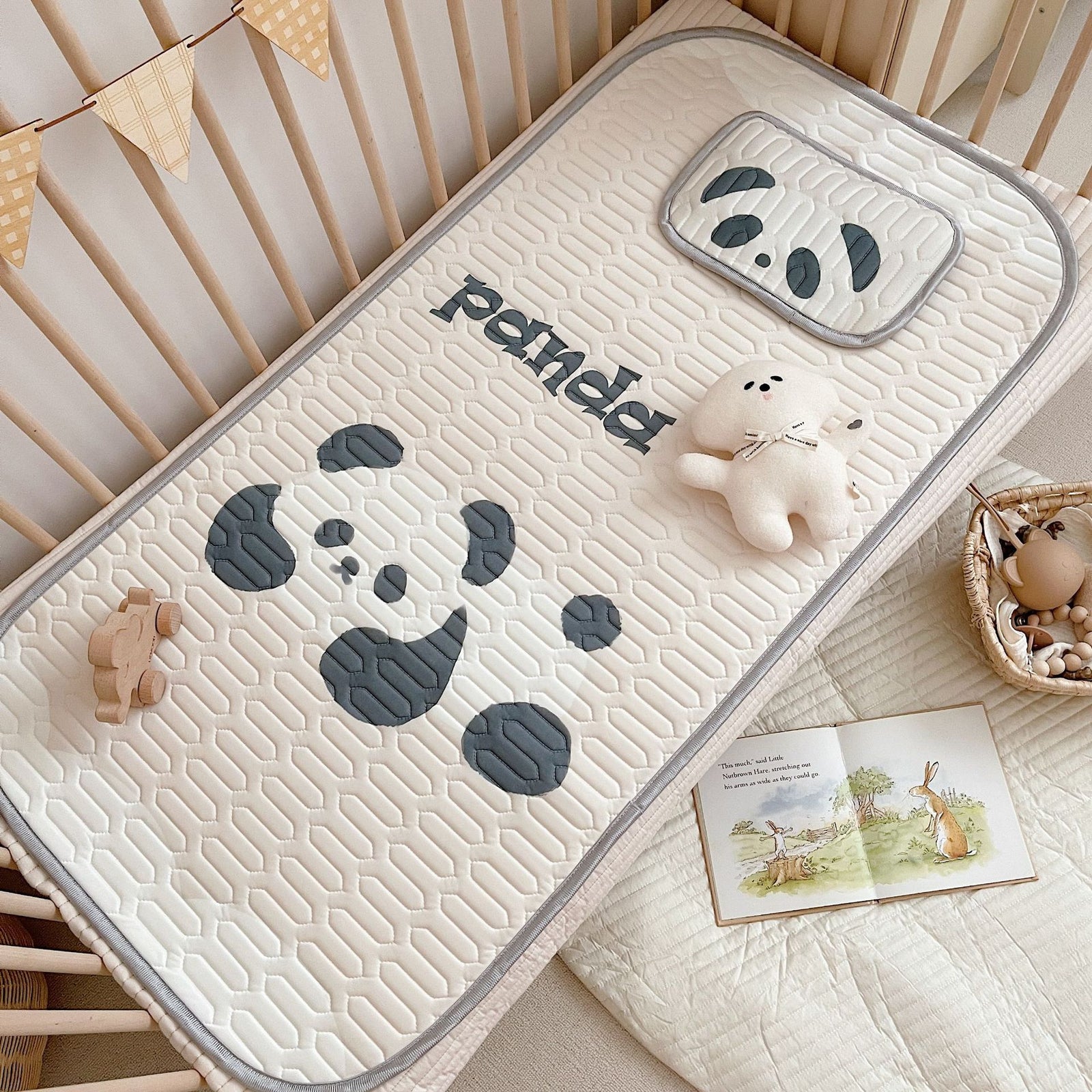 Panda Pattern 2 Piece Set Kids Cooling Pad Set - 60x120cm Cartoon Latex Mattress Protector, Pillow