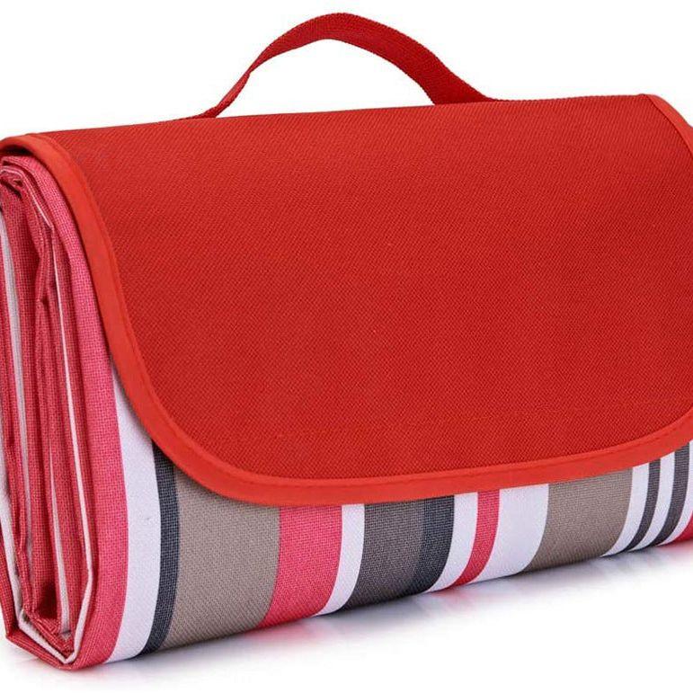 Red Stripes Stitching Premium Picnic Mat - Extra Thick & Waterproof Oxford Cloth Camping Blanket - 145x180cm