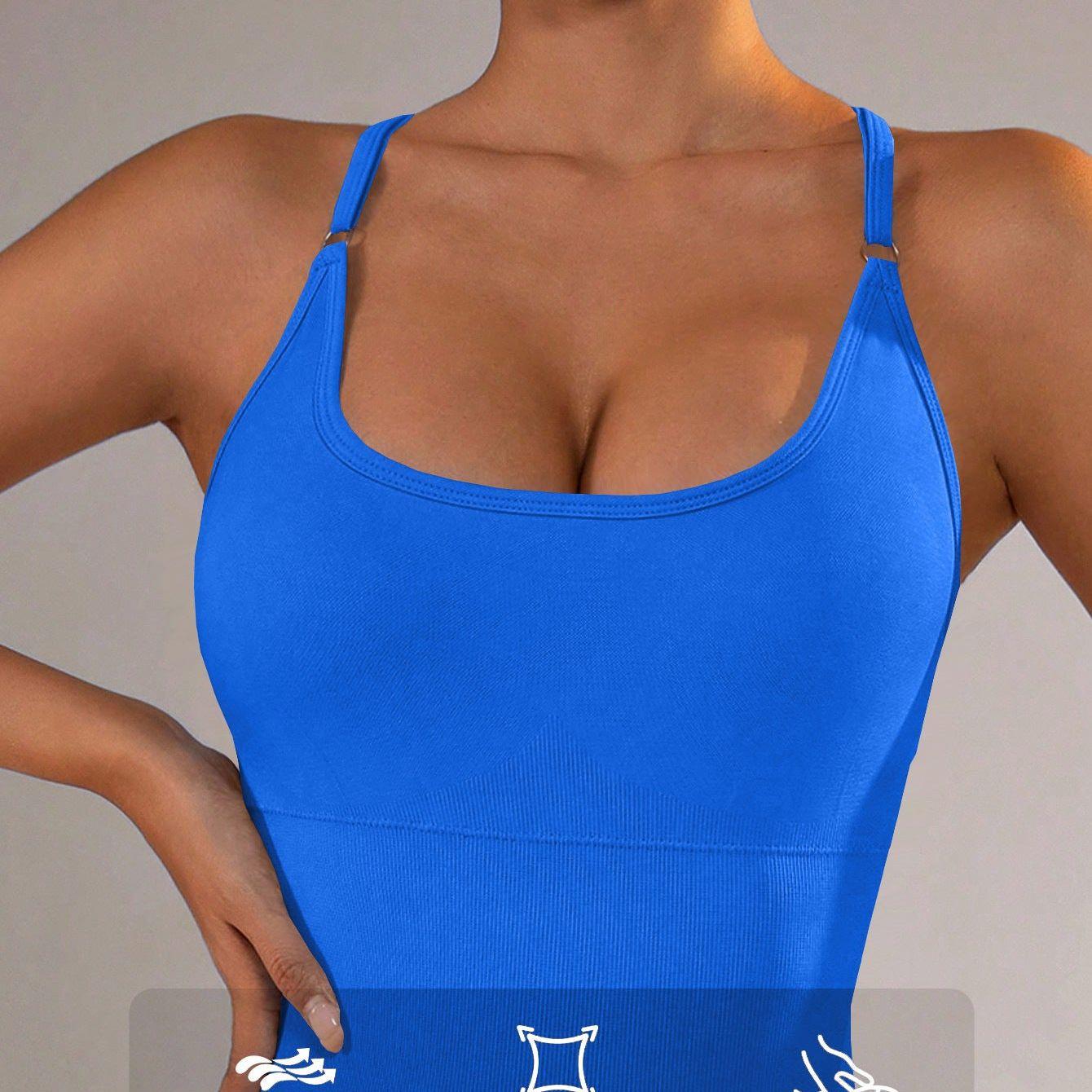 Size S Royal Blue Nylon Seamless Yoga Bodysuit - Women's Athletic Romper, Crisscross Back, Workout Jumpsuit