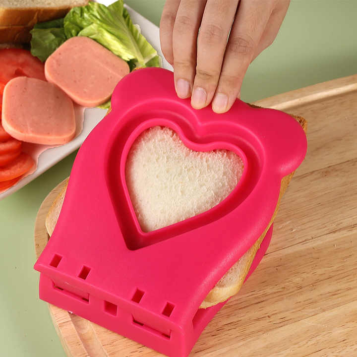 3 Pcs Grey Heart Sandwich Maker Sealer - DIY Toast Pocket Bread Cutter & Sealer Mold (PP + 304 Stainless Steel)