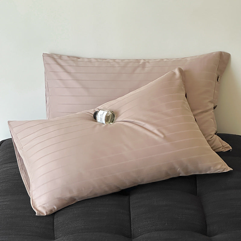 Light Brown Wide Stripes Long Staple Cotton Sateen Pillowcase Set - Jacquard Striped, Pure Cotton, 48x74cm (Pair)