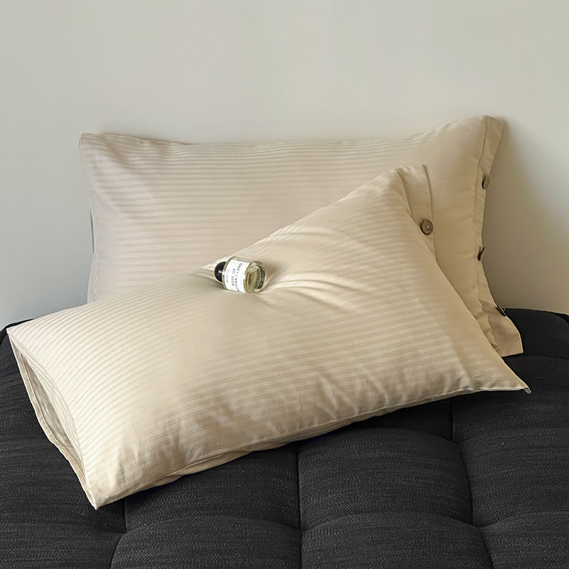 Beige Pinstripe Long Staple Cotton Sateen Pillowcase Set - Jacquard Striped, Pure Cotton, 48x74cm (Pair)